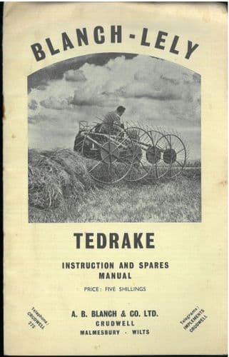 Blanch Lely Tedder Tedrake Operators Manual with Parts List
