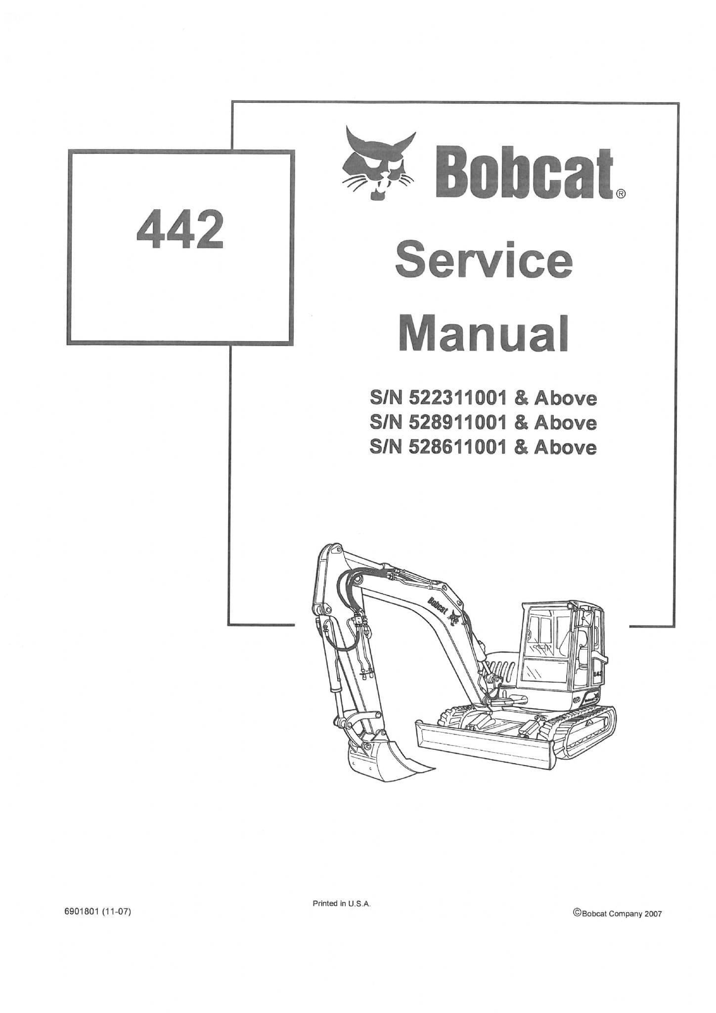 Bobcat Compact Excavator 442 Service Manual