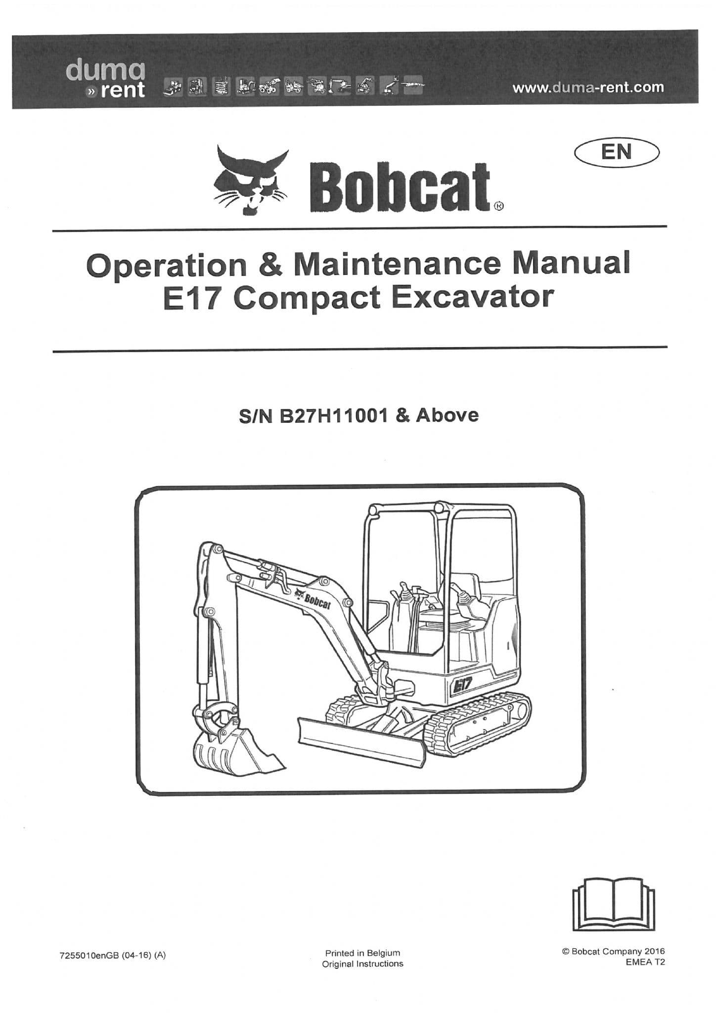Bobcat Compact Excavator E17 Operators Manual
