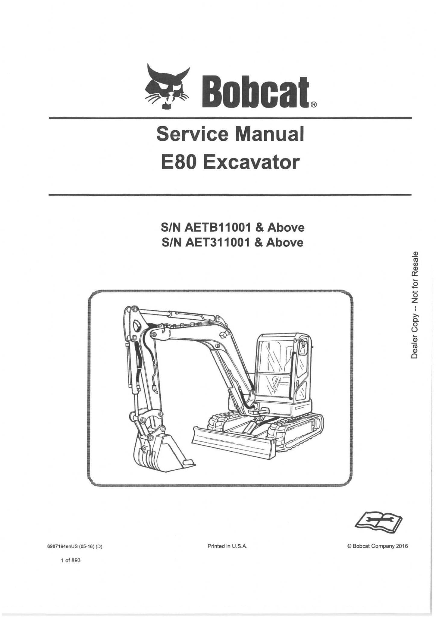 Bobcat Excavator E80 Service Manual