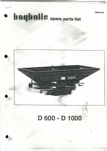 Bogballe Fertiliser Spreader D600 D1000  Parts Manual