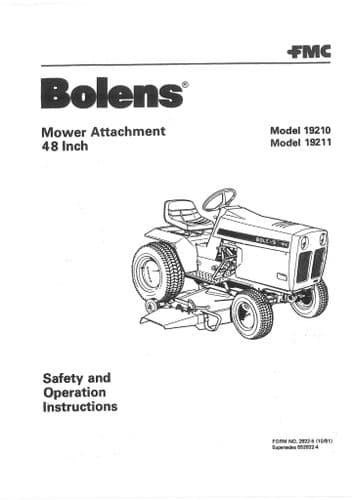 Bolens Mower Attachment for Models 19210 19211 48 In Deck Operators Manual