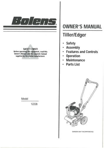 Bolens Tiller/Edger 12228 Operators and Parts Manual