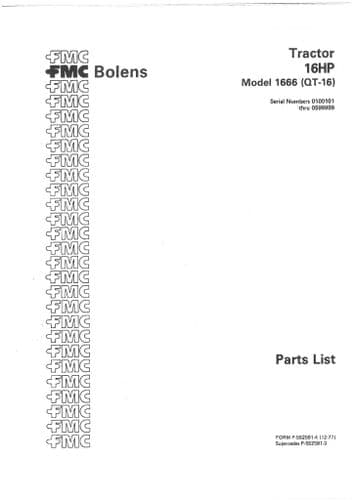 Bolens Tractor Model 1666 (QT-16) Parts Manual