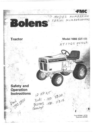 Bolens Tractor Model 1666 (QT-17) Operators Manual