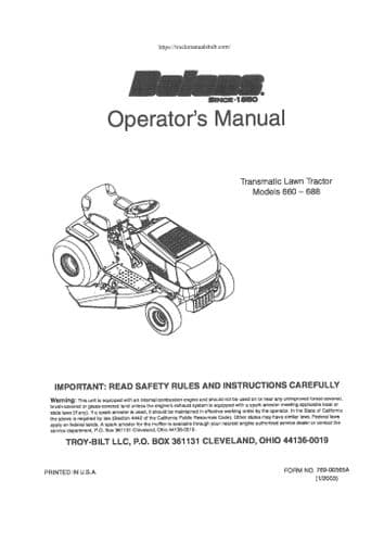 Bolens Transmatic Lawn Tractor 660 688 Operators Manual