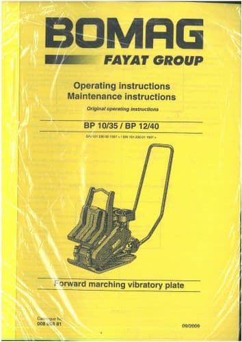 Bomag Forward Marching Vibratory Plate BP 10/35 & BP 12/40 Operators Manual