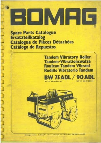 Bomag Tandem Vibrating Roller BW75ADL 90ADL Parts Manual BW 75 90 ADL