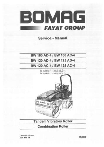 Bomag Tandem Vibratory Roller BW100AD-4 BW100AC-4 BW120AD-4 BW125AD-4  Workshop Service Manual