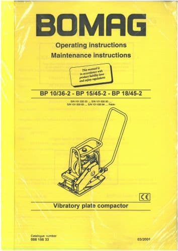 Bomag Vibratory Plate Compactor BP 10/36-2 15/45-2 & 18/45-2 Operators Manual