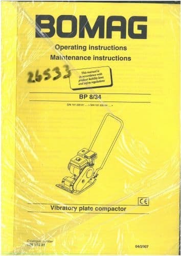 Bomag Vibratory Plate Compactor BP 8/34 Operators Manual