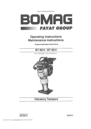 Bomag Vibratory Tamper BT60-4 & BT65-4 Operators Manual