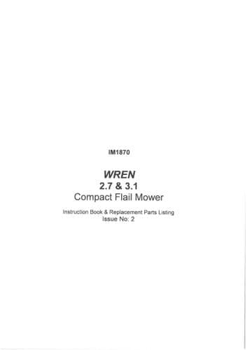 Bomford Compact Flail Mower Wren 2.7 & 3.10 Operators Manual and Spare Parts List