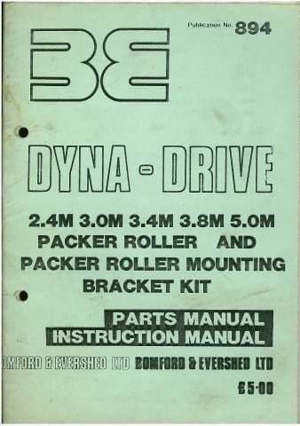 Bomford Dyna-Drive 2.4M 3.0M 3.4M 3.8M 5.0M Packer Roller Operators Manual with Parts List