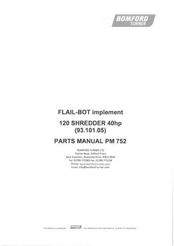 Bomford Flailbot Shredder 120 Parts Manual