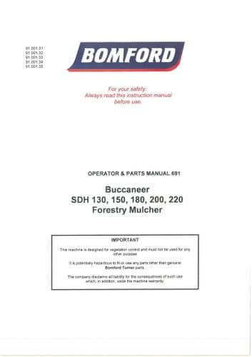 Bomford Forestry Mulcher Buccaneer SDH 130 150 180 200 220 Operators and Parts Manual
