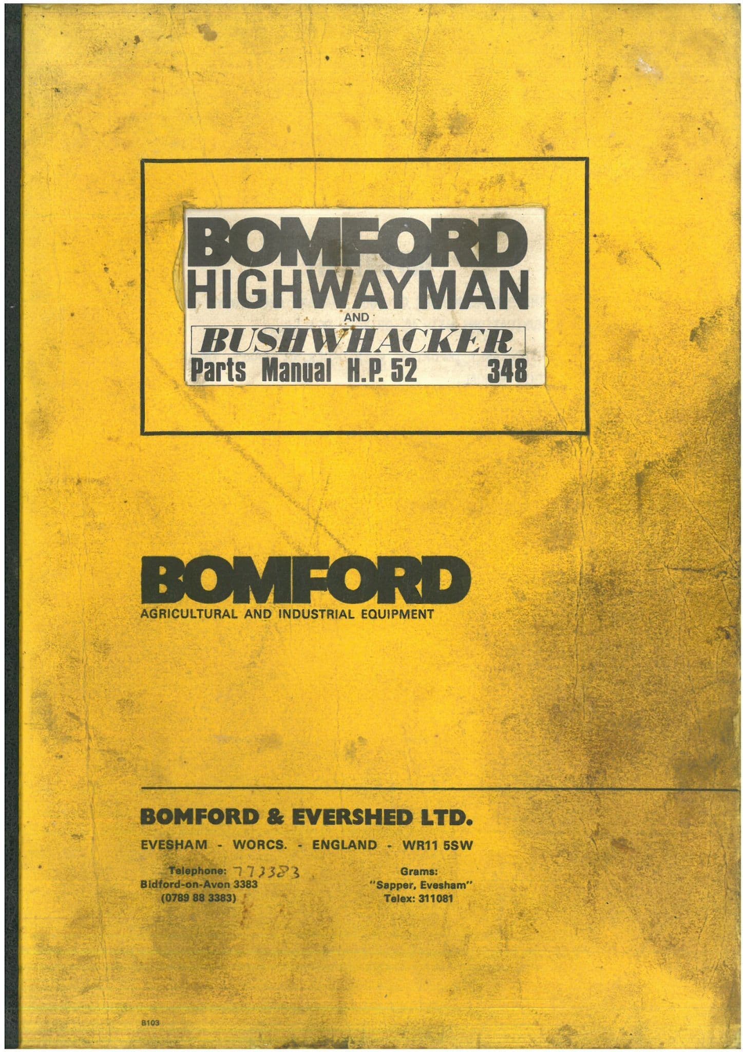 Bomford Hedgetrimmer Highwayman & Bushwacker Parts Manual ORIGINAL
