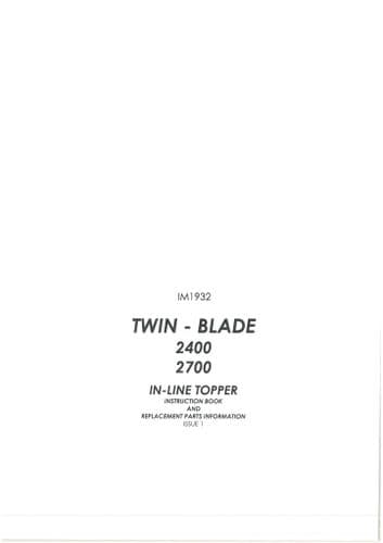 Bomford In Line Topper Twin Blade 2400 2700 Operators and Parts Manual