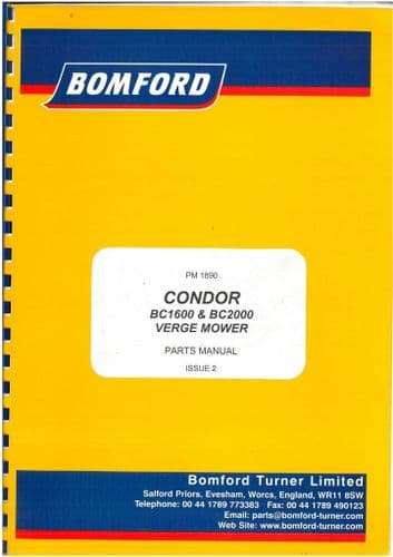 Bomford Turner Condor BC1600 & BC2000 Verge Mower Parts Manual