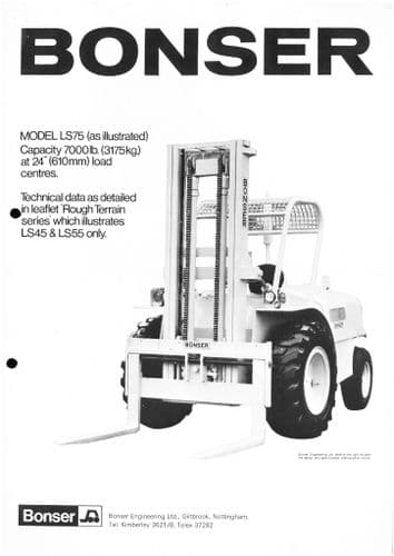 Bonser Fork Lift Truck LS75 LS45 LS55 RT2500K Brochure - Forklift