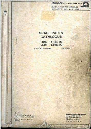 Bonser Forklift Truck LS45, LS55, LS45/TC & LS55/TC Parts Manual