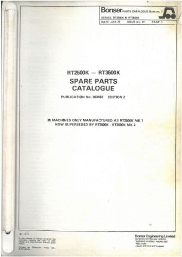 Bonser Forklift Truck RT2500K & RT3500K Parts Manual - RT 2500 3500 K