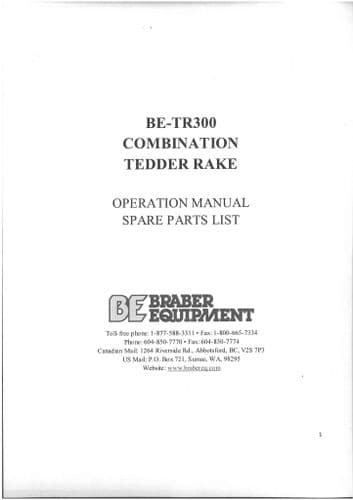 Braber Combination Tedder Rake Tr300 Operators Manual