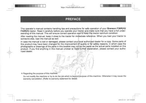 Branson Tractor F36R(H) & F42R(H) Operators Manual
