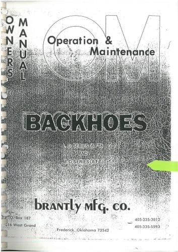 Brantley Mfg Co/Kubota Backhoe LD6 & MD8 Operators Manual