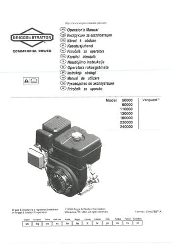 Briggs and Stratton Commercial Power Engine Model 50000 80000 110000 130000 180000 230000 operaors