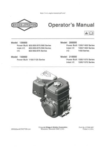 Briggs and Stratton Engine 120000 150000 200000 210000 Operators Manual