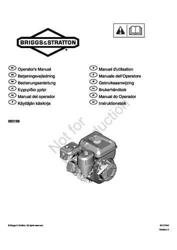 Briggs and Stratton Engine Model 083100 127cc Operators Manual