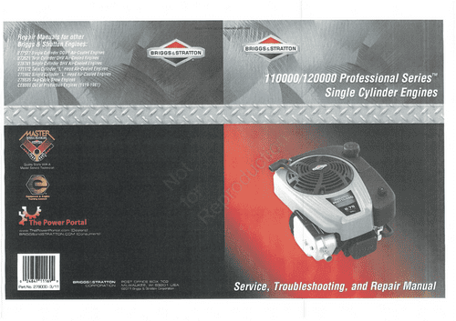 Briggs and Stratton Single Cylinder Engine 110000 & 120000 Workshop Service Manual