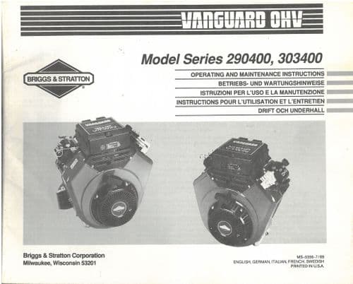 Briggs & Stratton Engine Models - 290400, 303400 Operators Manual