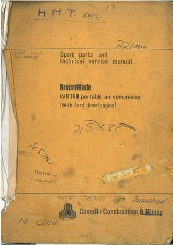 Broomwade Portable Air Compressor WR160 Operators Manual with Parts List