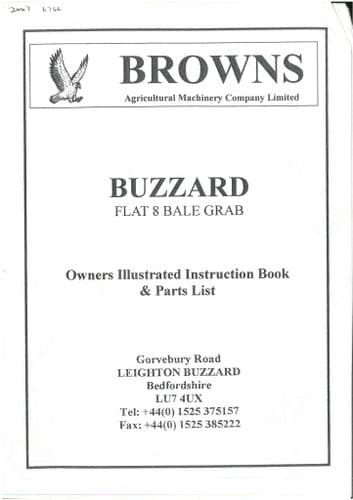 Browns Buzzard Flat 8 Bale Grab Operators Manual with Parts List