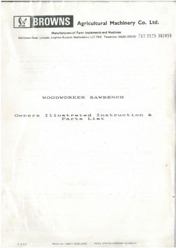 Browns Woodworker Sawbench Operators Manual with Parts List