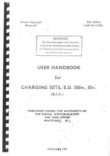 BSA Charging Set ED 300W 30V Operators Manual