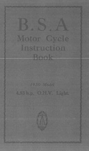 BSA Engine 4.93hp OHV Light 1930 Operators Manual