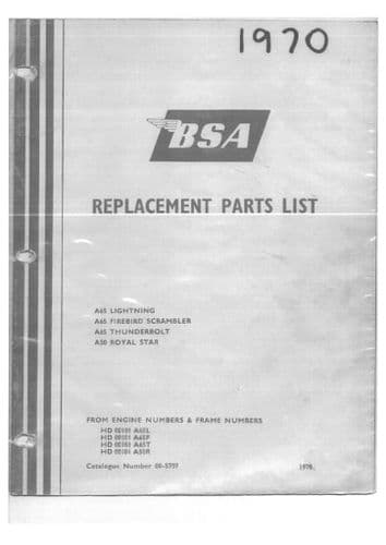 BSA Engine A65 A50 Lightning, Firebird Scrambler, Thunderbolt, Royal Star Parts Manual