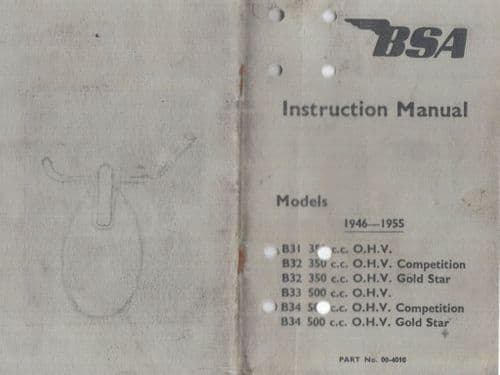 BSA Engine B31 B32 B33 B34 OHV 350cc 500cc Competition & Goldstar 1946-1955 Operators Manual