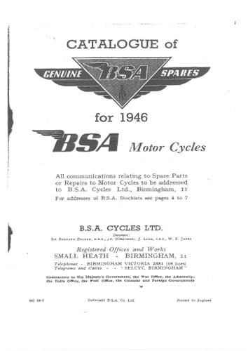 BSA Engine C10 C11 B31 B32 M20 M21 1946 Parts Manual
