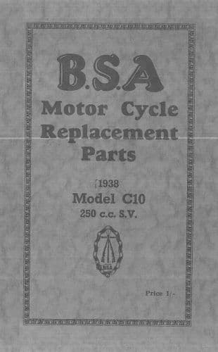 BSA Engine C10 SV 250cc 1938 Parts Manual