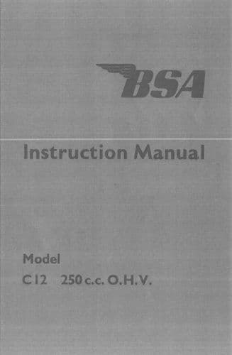 BSA Engine C12 OHV 250cc Operators Manual