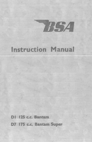 BSA Engine D1 D7 125cc 175cc Bantam & Super Bantam 1959 Operators Manual