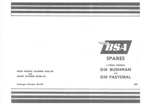 BSA Engine D10 Bushman & Pastoral 4 Speed Parts Manual