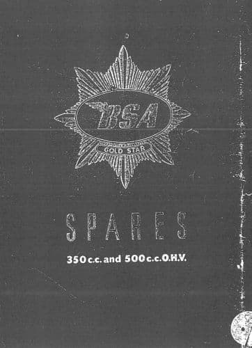 BSA Engine Gold Star OHV 350cc & 500cc 1954 Parts Manual
