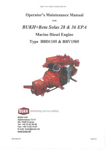 Bukh Marine Diesel Engine Beta Solas 28 & 36EPA Type BBD1105 BBV1505 Operators Manual