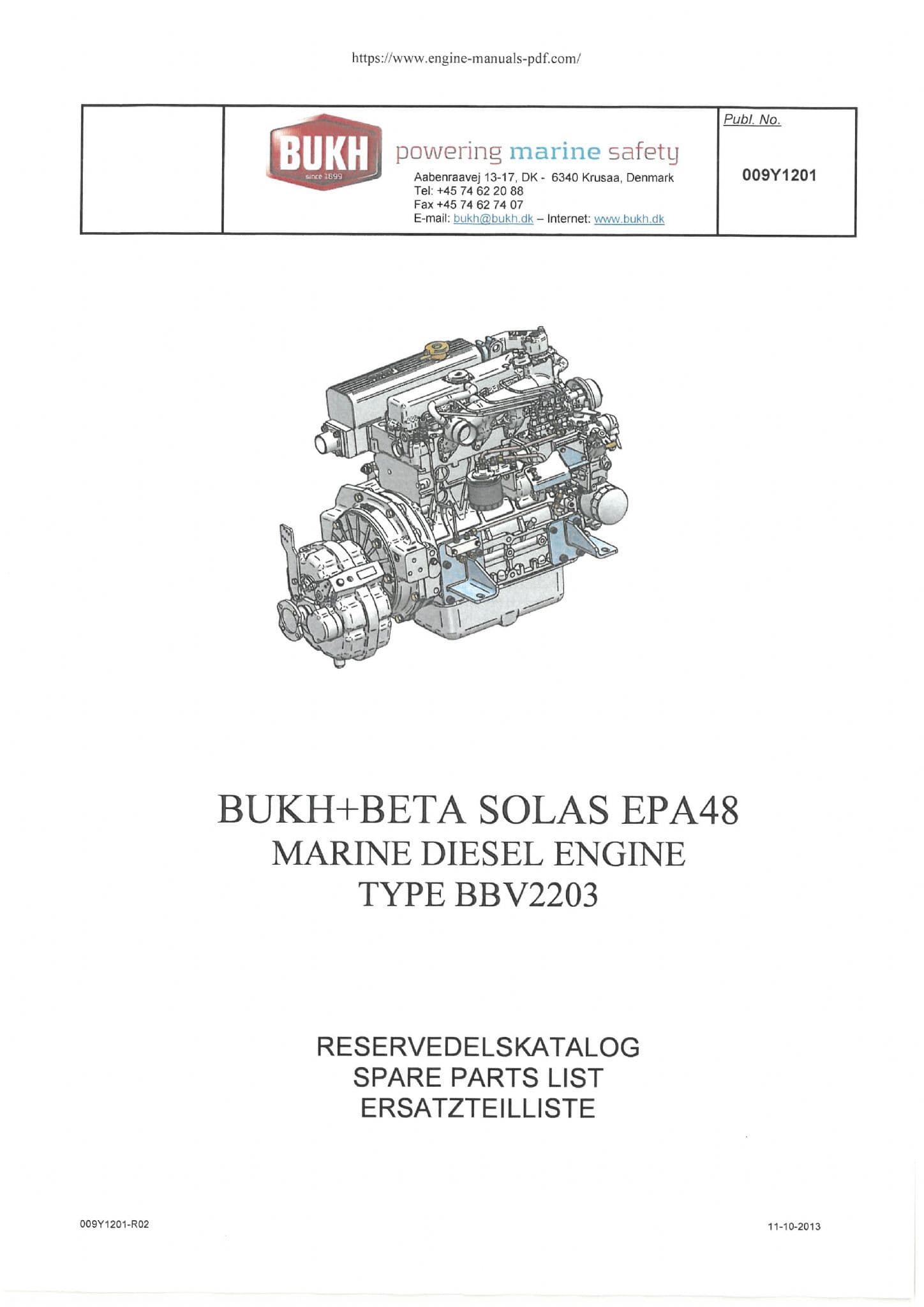 Bukh Marine Diesel Engine Beta Solas EPA48 Type BBV2203 Spare Parts Manual