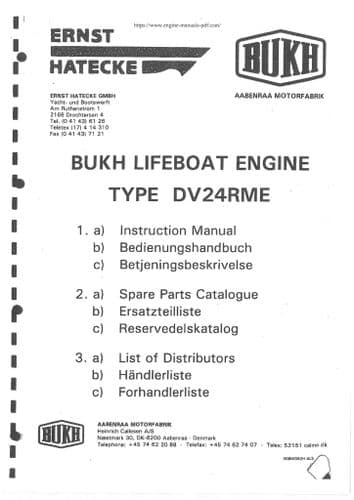 Bukh Marine Diesel Lifeboat Engine DV24RME Operators Manual